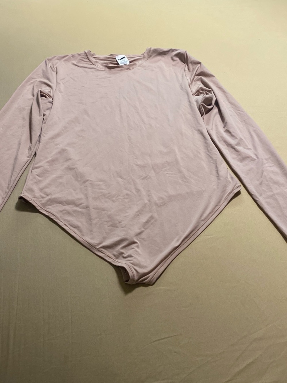 Victoria's Secret Pink Long-Sleeve Scoop Bodysuit in Tan